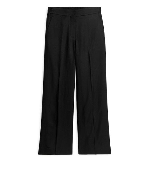 ARKET Black Fluid Linen Blend Trousers