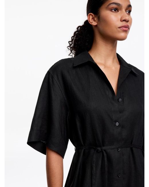 ARKET Black Linen Shirt Dress