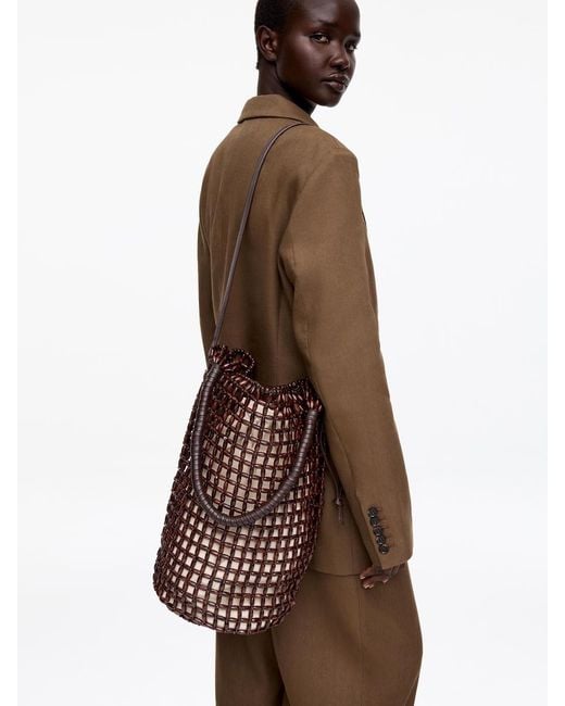 ARKET Brown Leather-Trim Beaded Bag