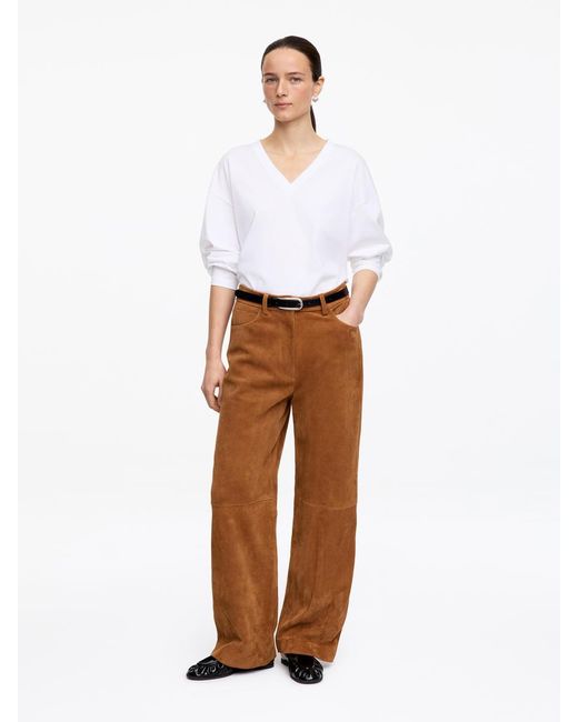 ARKET White Relaxed Suede Trousers