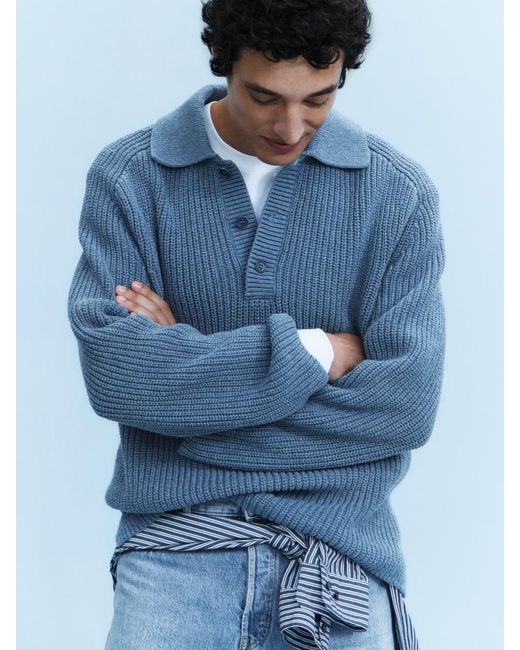 ARKET Blue Chunky Cotton-Blend Polo for men
