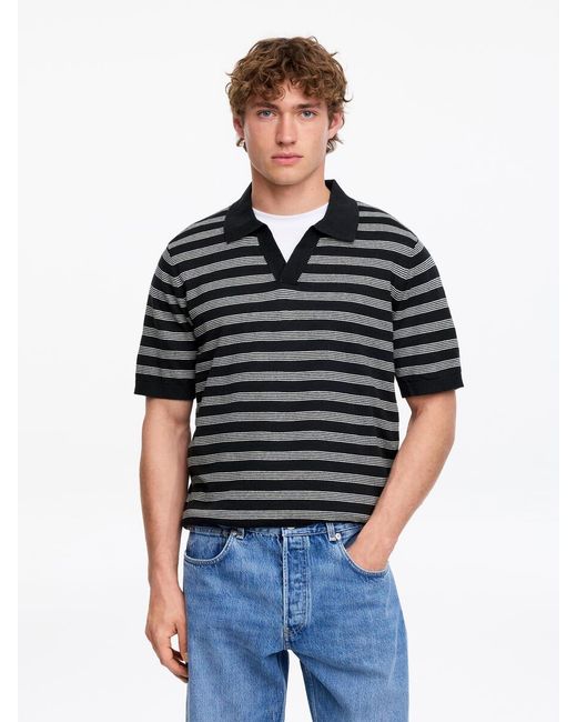 ARKET Black Cotton Linen Polo Shirt for men