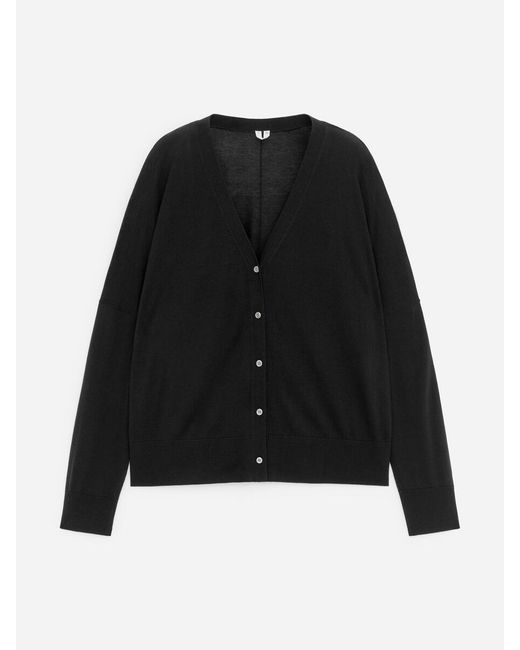 ARKET Black Wool-Lyocell Cardigan