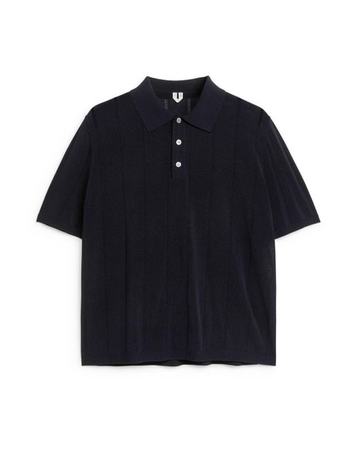 ARKET Blue Pointelle-knit Polo Shirt for men