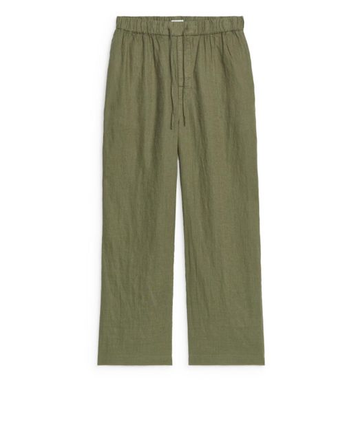 ARKET Green Linen Drawstring Trousers for men