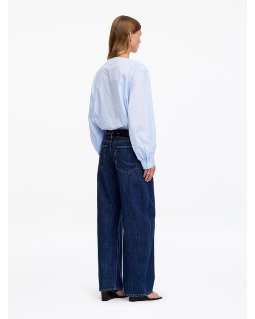 ARKET Blue Boat-Neck Cotton Blouse