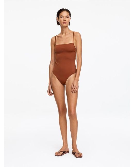 ARKET Brown Square-Neck Swimsuit
