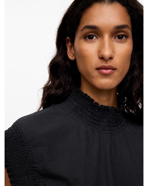 ARKET Black Smocked Cotton Poplin Top
