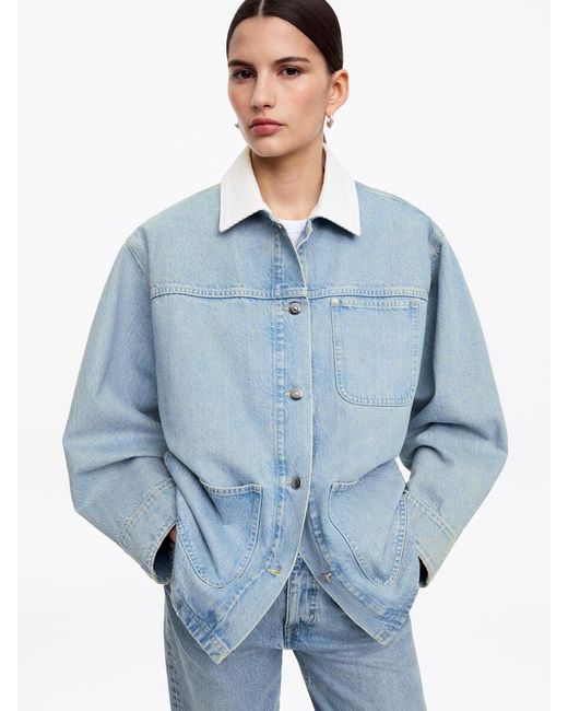 ARKET Blue Corduroy-Collar Denim Jacket