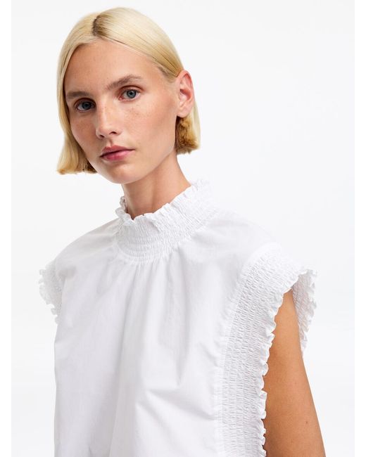 ARKET White Smocked Cotton Poplin Top