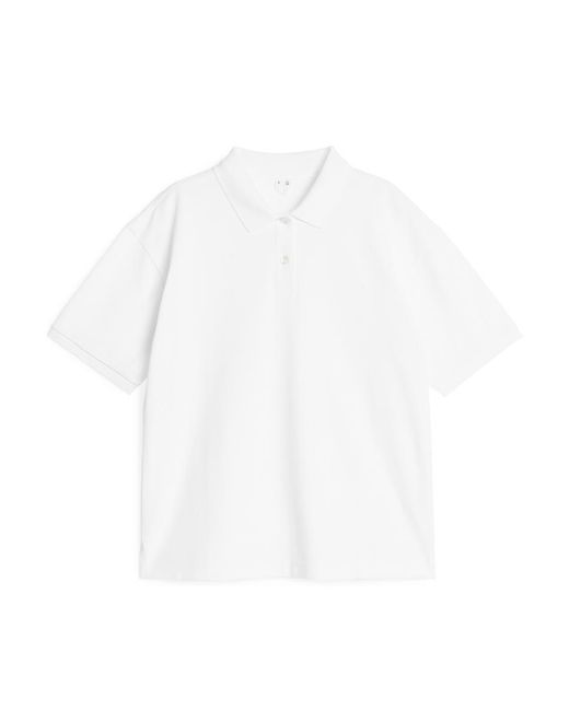 ARKET White Kurzärmliges Pikee-Poloshirt