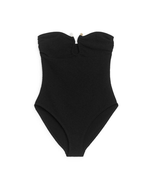 ARKET Black Textured Bandeau Swimsuit