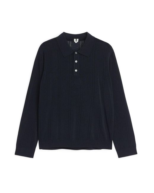 ARKET Blue Pointelle Knit Polo Shirt for men