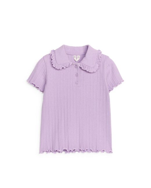 ARKET Purple Frill-collar Ribbed Jersey Top