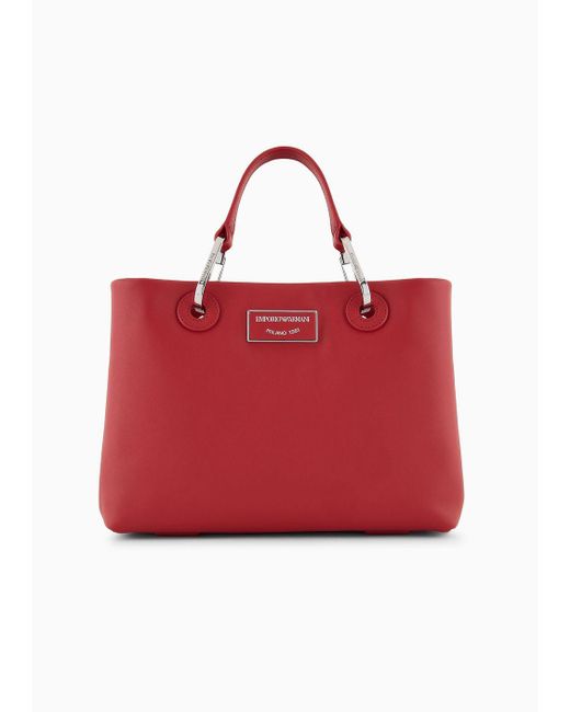 Emporio Armani Red Asv Small Myea Shopper Bag In Ecological Leather