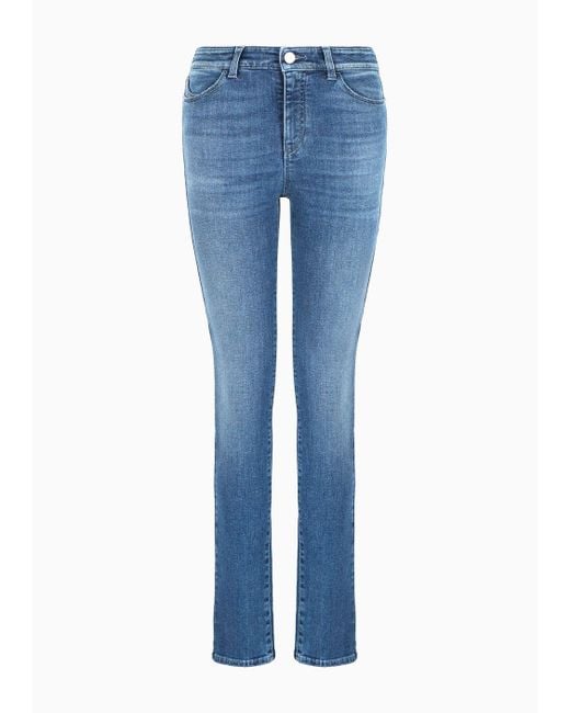 Emporio Armani Blue J18 High-rise, Skinny-leg Jeans In A Worn-look Denim