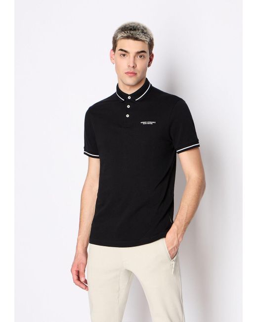 Emporio Armani Armani Exchange - Milano New York Cotton Pique Polo Shirt in  Black for Men | Lyst