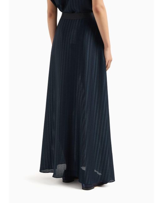 Emporio Armani Blue Long Skirt With All-over Rectangle Design