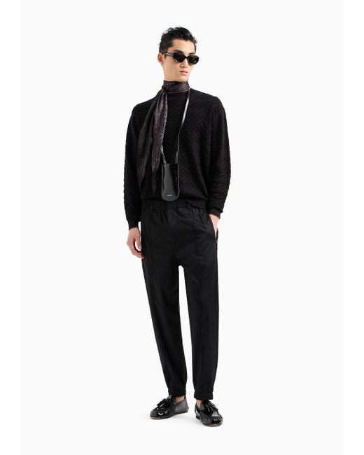 Emporio Armani Black Comfortable Cotton Twill Trousers With Centre Crease And Stretch Cuffs for men
