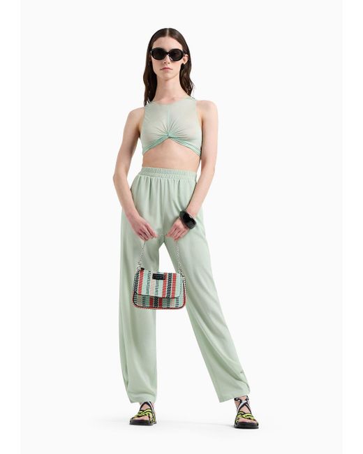 Emporio Armani Green Silk-blend Crêpe-de-chine Trousers With Elasticated Waist