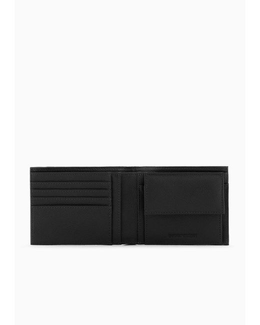 Emporio Armani White Tumbled-leather Bi-fold Wallet With Outer Pocket for men