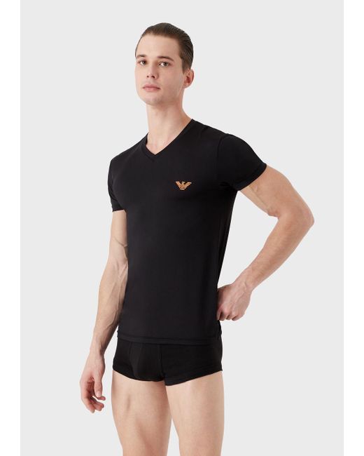 Emporio Armani Underwear T-shirt Aus Mikrofaser Mit V-ausschnitt in Schwarz  für Herren | Lyst DE