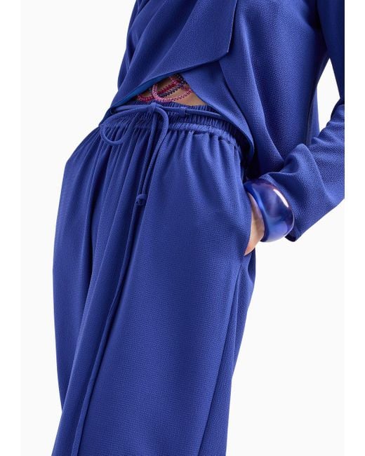 Pantalones Con Cintura Elástica Y Cinturón Tubular De Crepé Texturizado Emporio Armani de color Blue