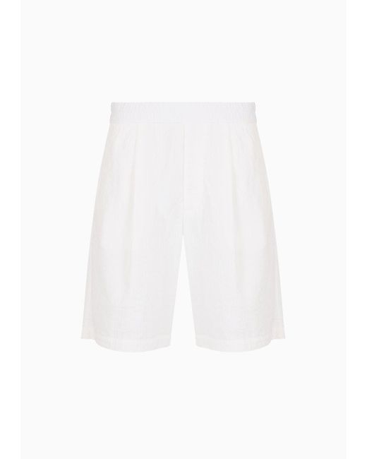 Giorgio Armani White Cotton-blend Single-darted Bermuda Shorts for men