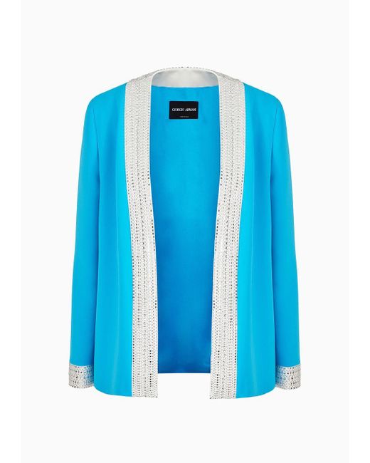 Giorgio Armani Blue Embroidered Silk Open Jacket
