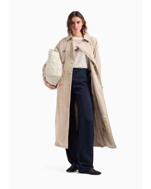 Emporio Armani Natural Icon Double-breasted, Belted Trench Coat In Goatskin Suede