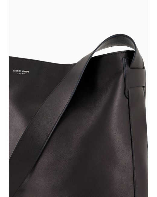 Giorgio Armani Black Oversized Nappa-leather Shoulder Strap for men