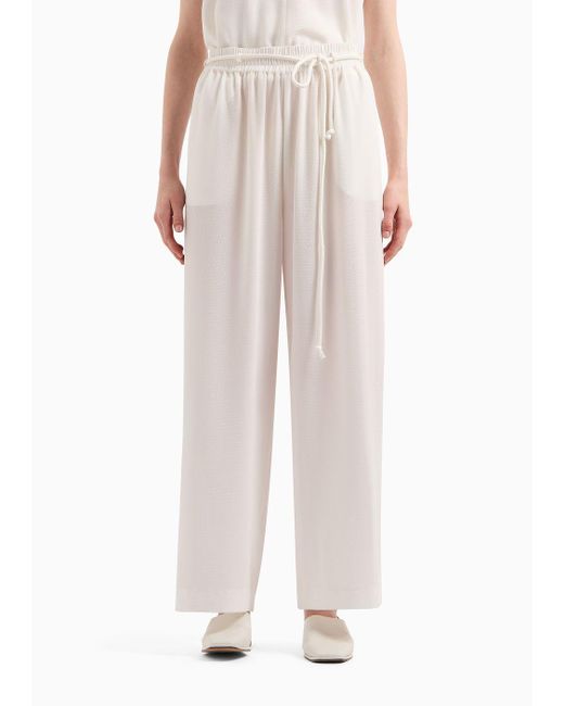 Pantalones Con Cintura Elástica Y Cinturón Tubular De Crepé Texturizado Emporio Armani de color White