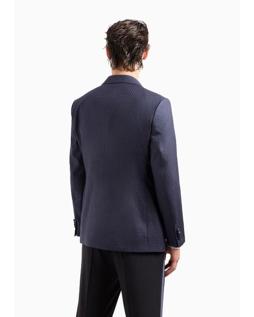 Giorgio Armani Blue Soho Line Single-breasted Tuxedo Jacket In Silk-blend Jacquard for men