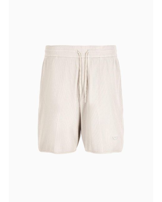Emporio Armani White Comfort-fit Drawstring Bermuda Shorts In Canneté Jersey for men