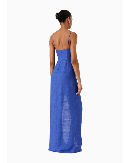 Emporio Armani Blue Viscose-crêpe Long Dress With Knot And Slit