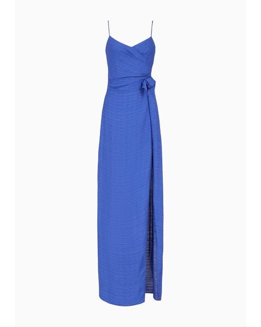 Emporio Armani Blue Viscose-crêpe Long Dress With Knot And Slit