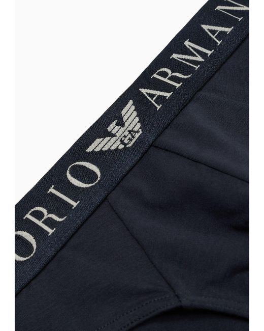 Emporio Armani Blue Superfine Cotton Briefs With Logo Waistband for men