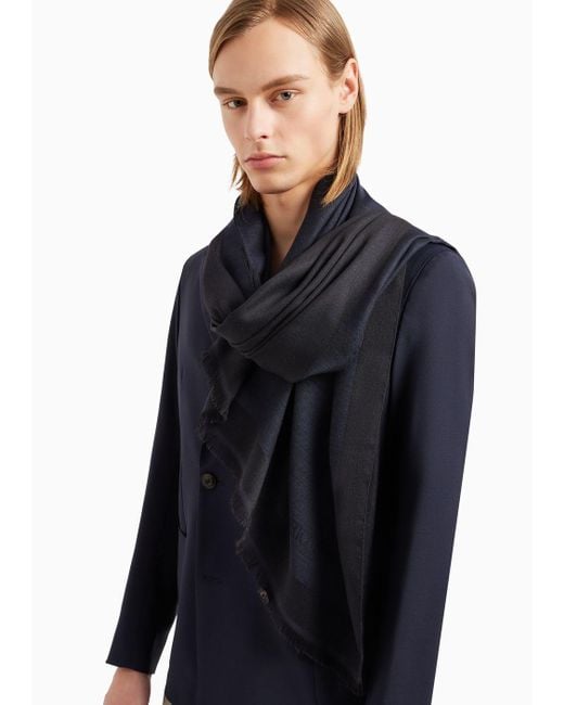 Emporio Armani Blue Wool And Silk Stole for men