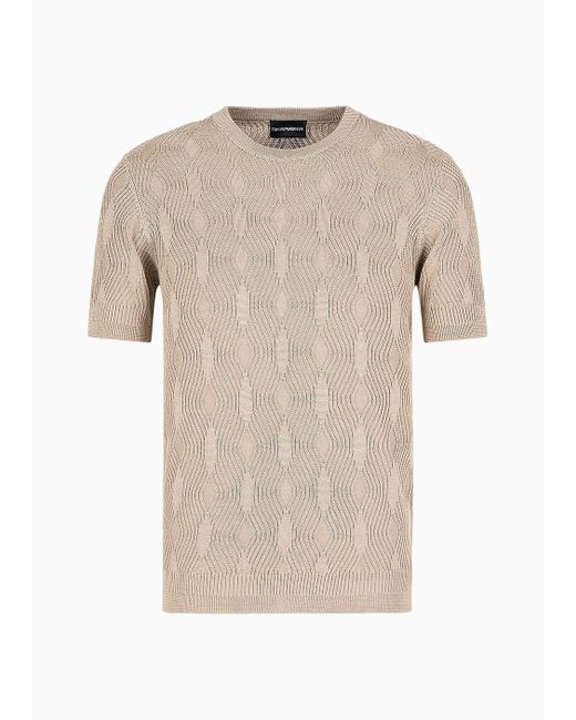 Emporio Armani Natural Embossed Textured Lyocell-blend Jumper With An Op-art Motif for men