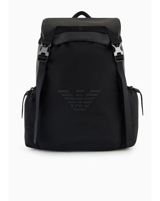 Emporio Armani Black Asv Regenerated Saffiano And Recycled Nylon Backpack for men