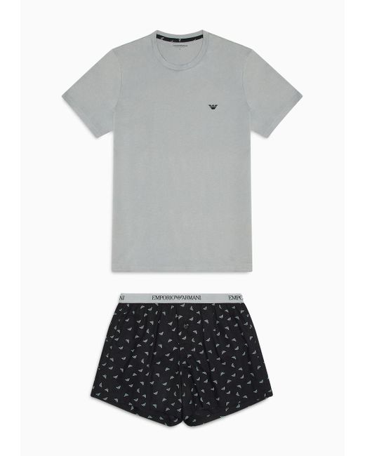 Emporio Armani Gray Comfort-fit Jacquard-pattern Pyjamas With Boxers for men