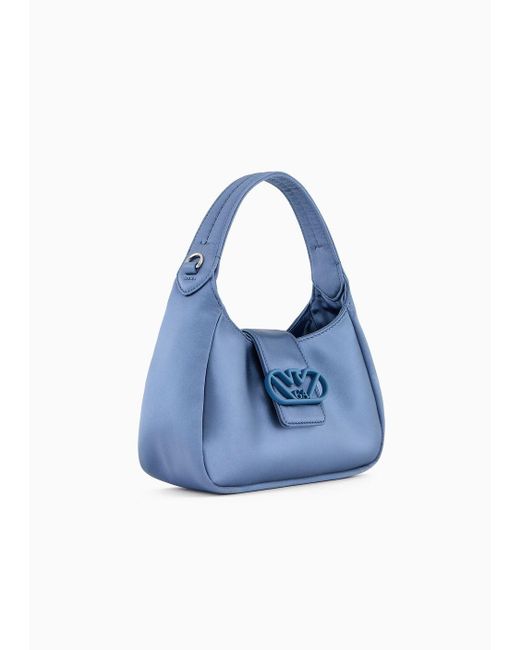 Emporio Armani Blue Satin Hobo Handbag With Eagle Buckle