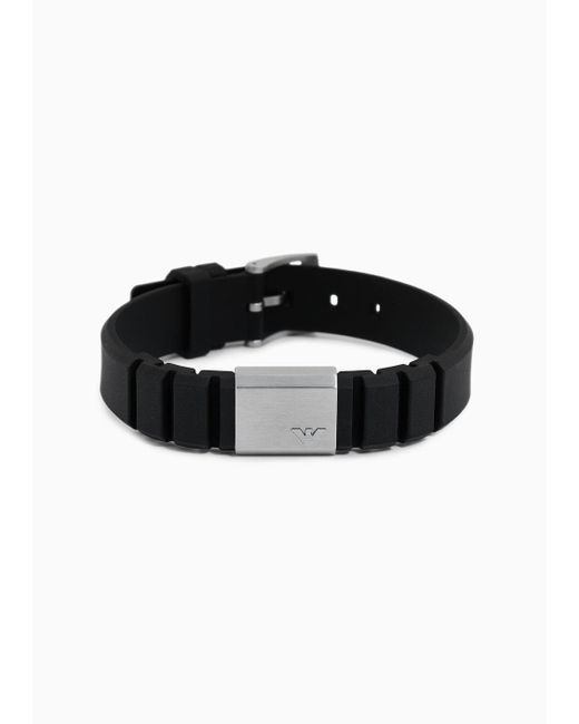 Emporio Armani Black Silicone And Stainless Steel Id Bracelet for men