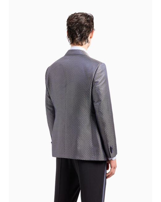 Giorgio Armani Blue Soho Line Single-breasted Tuxedo Jacket In Silk Jacquard for men