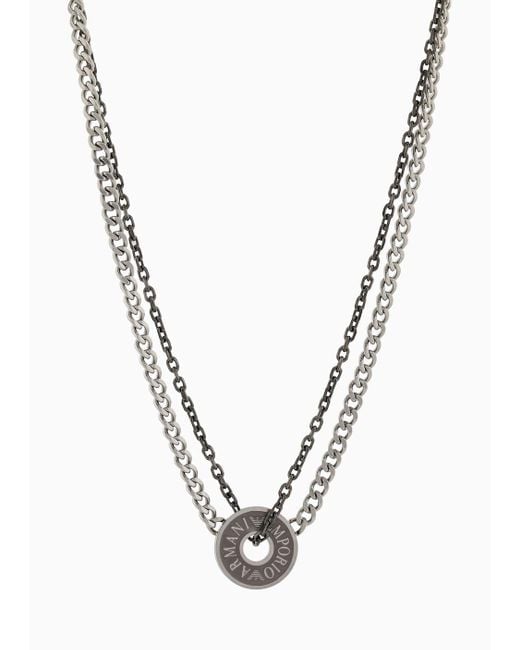 Emporio Armani Metallic Stainless Steel And Ip Gun-plating Chain Necklace for men