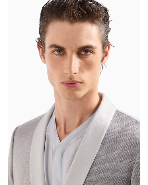 Giorgio Armani Gray Soho Line Single-breasted Tuxedo Jacket In Silk Jacquard for men