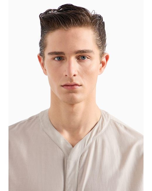 Giorgio Armani White Asv V-neck Shirt In Cotton And Silk for men