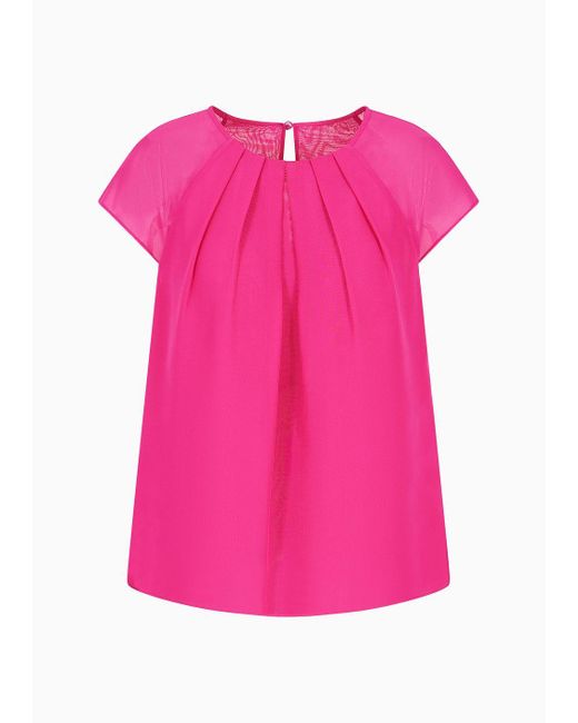Emporio Armani Pink Pleated Georgette Short-sleeved Blouse