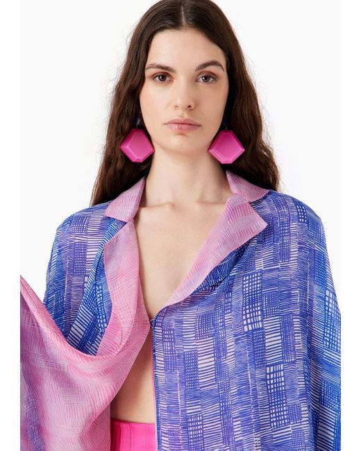 Giacca Camicia In Seta Chiffon Stampa Geometria All Over di Emporio Armani in Purple