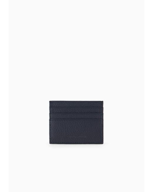 Emporio Armani Blue Tumbled Leather Card Holder for men